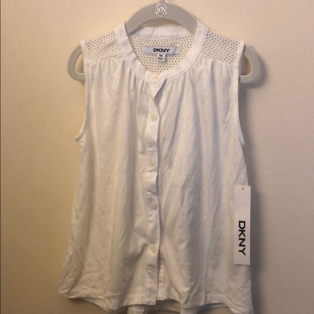 NWT DKNY white sleeveless button-up girls top 6x